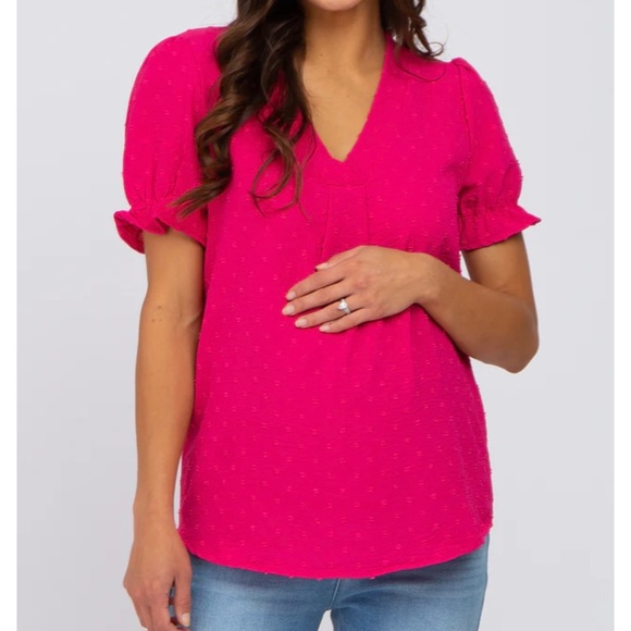 Pinkblush Fuchsia Swiss Dot Maternity Blouse - Picture 2 of 10
